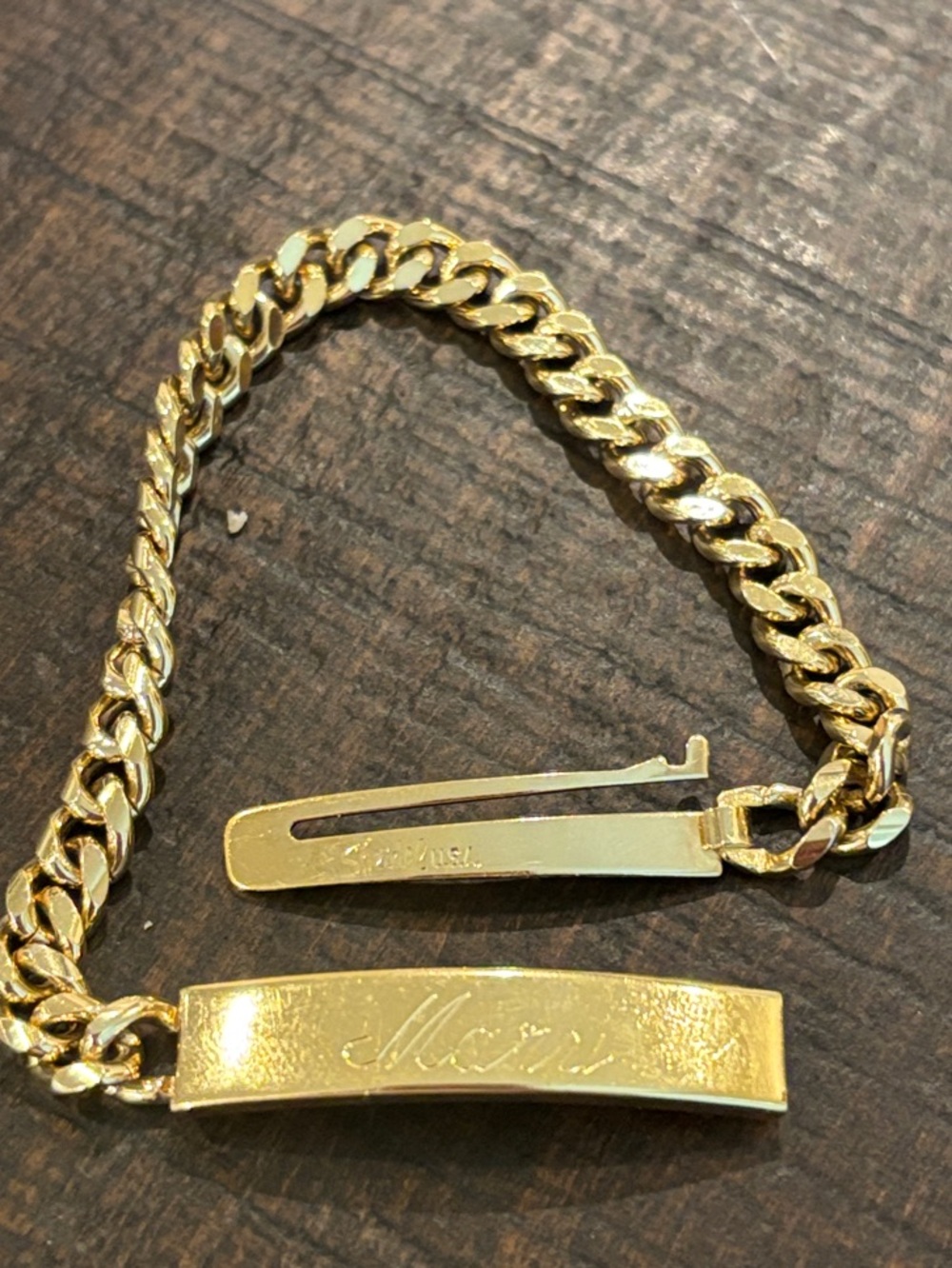 Vintage Hickok USA Gold Tone Cuban Curb Chain ID Bracelet Engraved Monogram